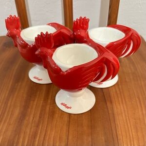 Set of 3 Kellogg's CORN FLAKES Rooster Egg Stands Egg Cups Vintage Retro